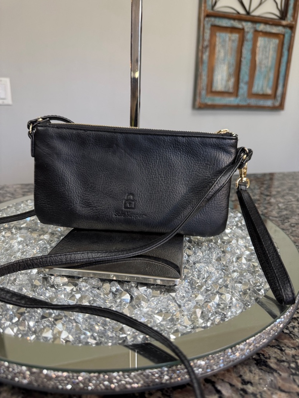 Safe Keeper Black Crossbody Wristlet with Removable Strap NWOT
